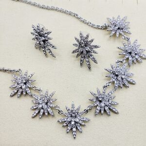 Rhinestone Fireworks Necklace Set • Modern Costume Necklace & Pierced Earrings